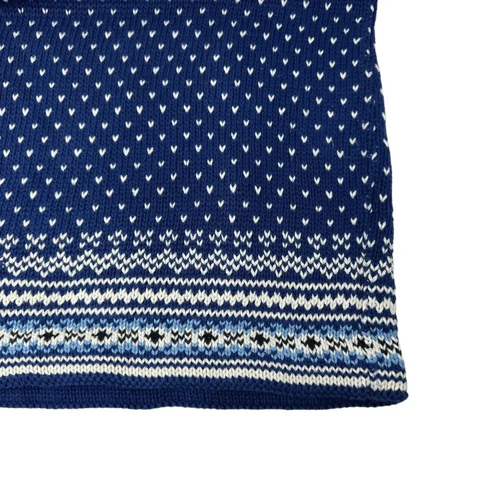 LL Bean Women's Blue White Fair Isle Cotton Crewneck 3 Button Sweater Medium - Picture 8 of 13